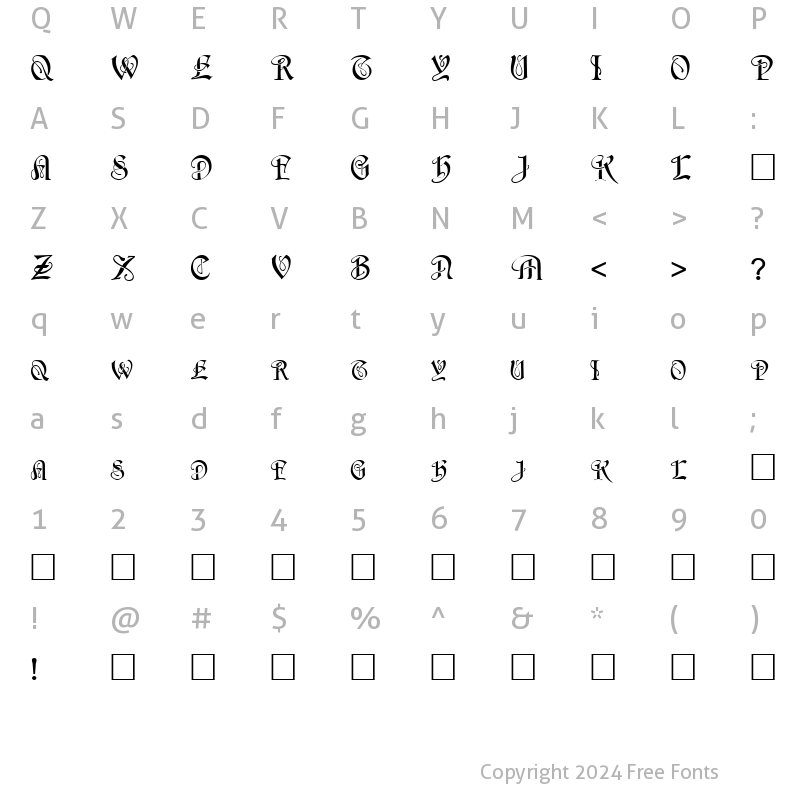 Character Map of FZ SCRIPT 14 Normal