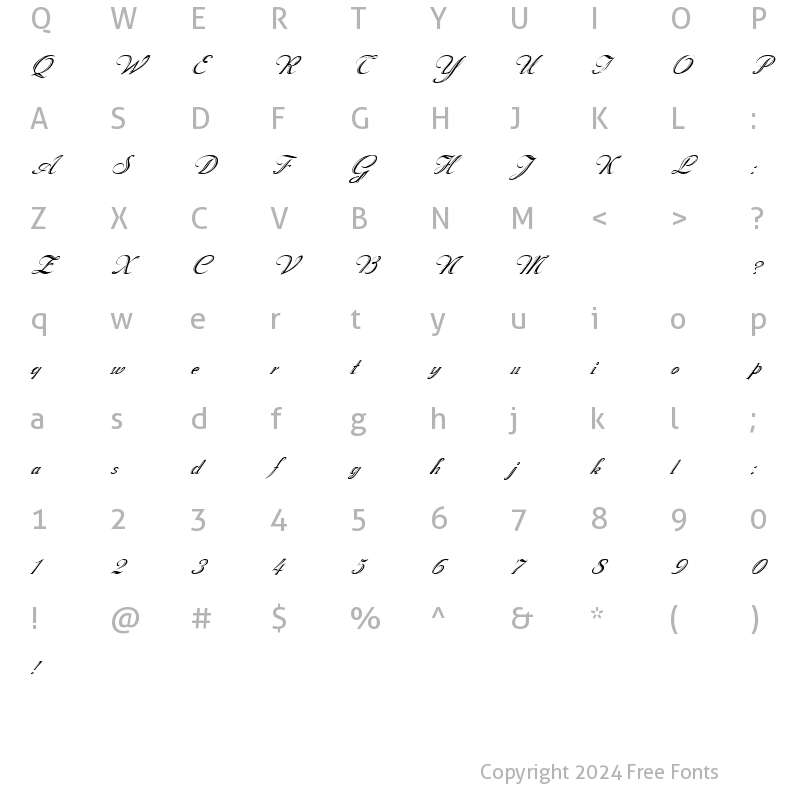 Character Map of FZ SCRIPT 18  ITALIC ???'?'??(?/?