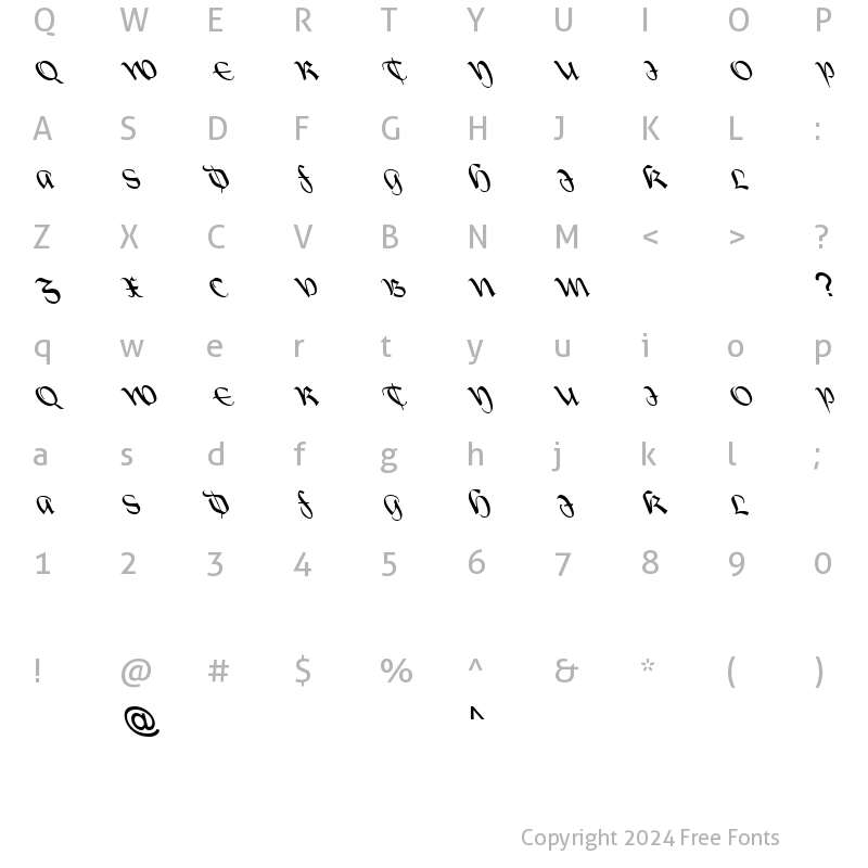 Character Map of FZ SCRIPT 19 LEFTY Normal