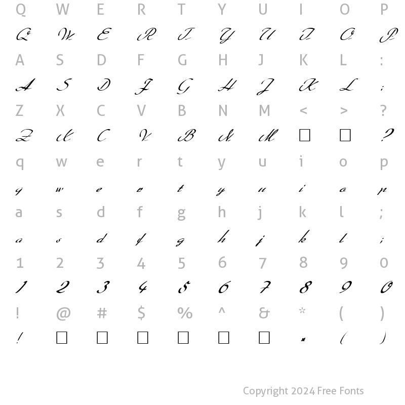 Character Map of FZ SCRIPT 20 ITALIC Normal