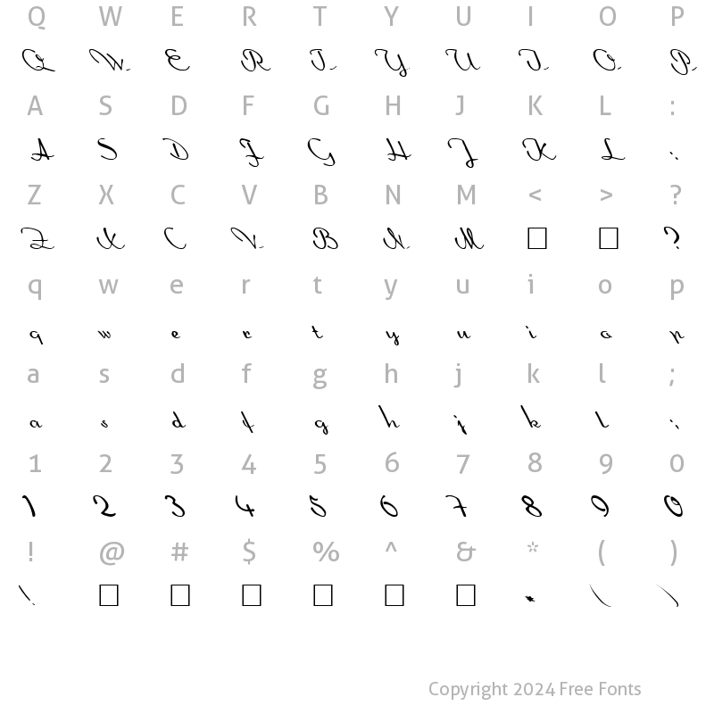 Character Map of FZ SCRIPT 20 LEFTY Normal