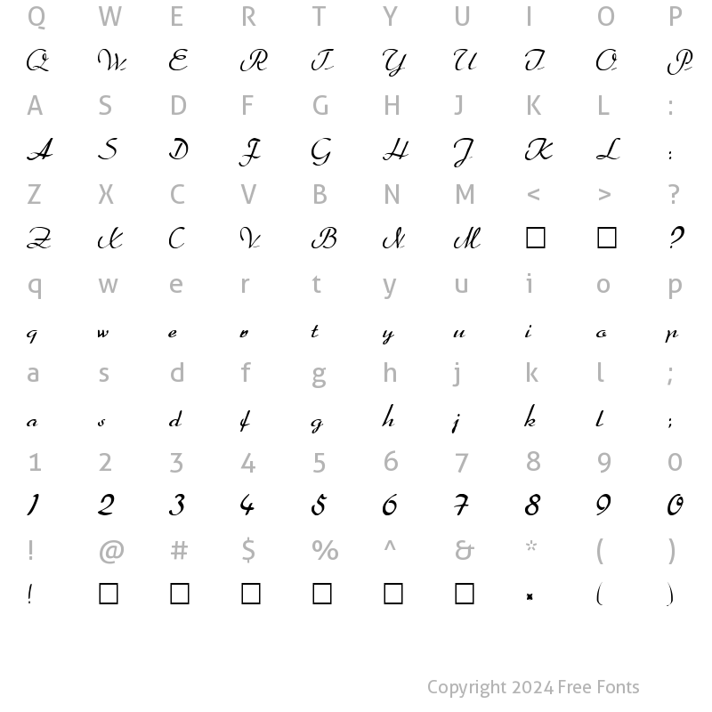 Character Map of FZ SCRIPT 20 Normal