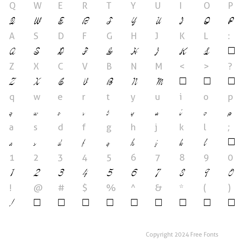 Character Map of FZ SCRIPT 21 ITALIC Normal