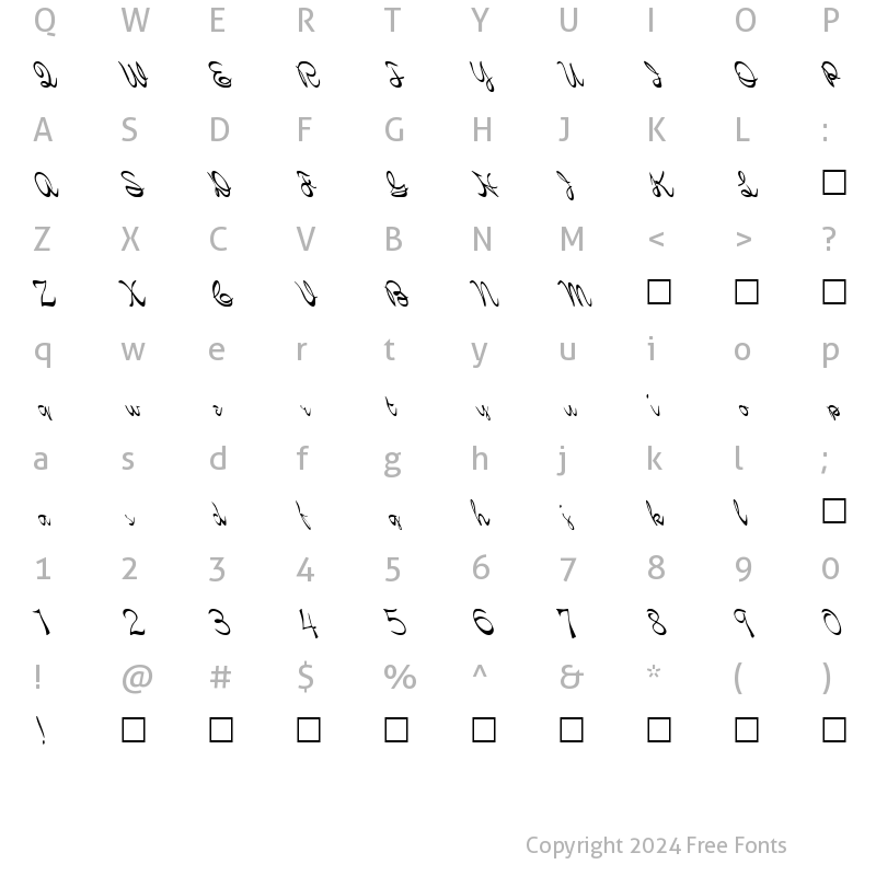 Character Map of FZ SCRIPT 21 LEFTY Normal