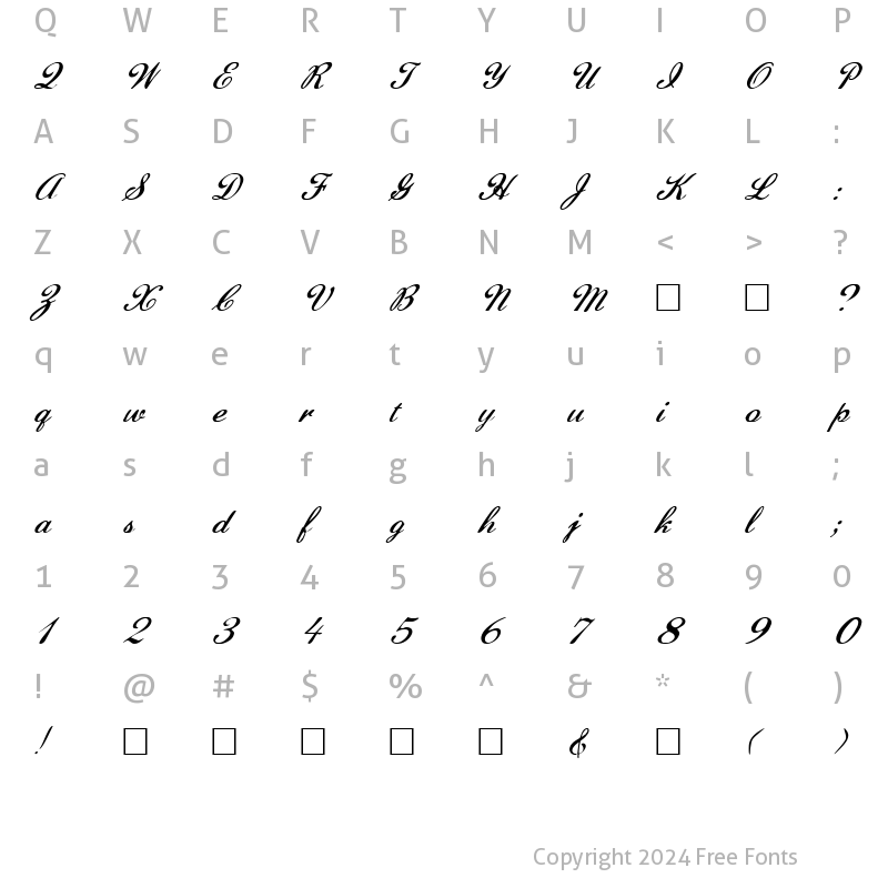 Character Map of FZ SCRIPT 22 ITALIC Normal