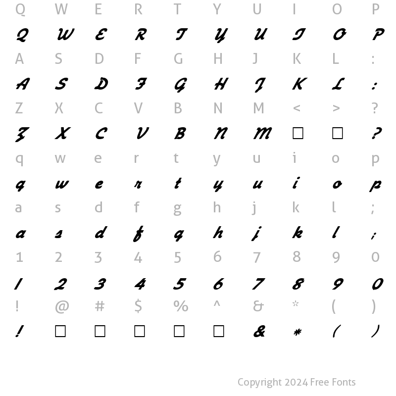 Character Map of FZ SCRIPT 23 ITALIC Normal