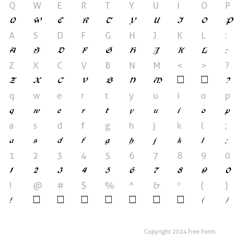 Character Map of FZ SCRIPT 25 ITALIC Normal