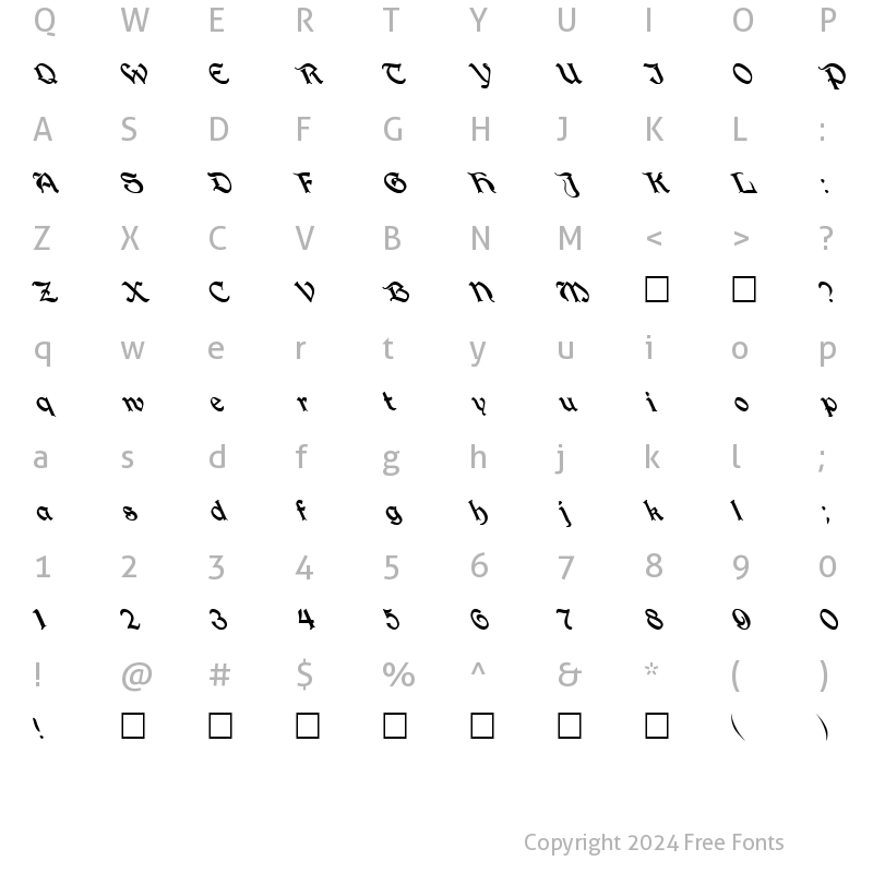 Character Map of FZ SCRIPT 25 LEFTY Normal