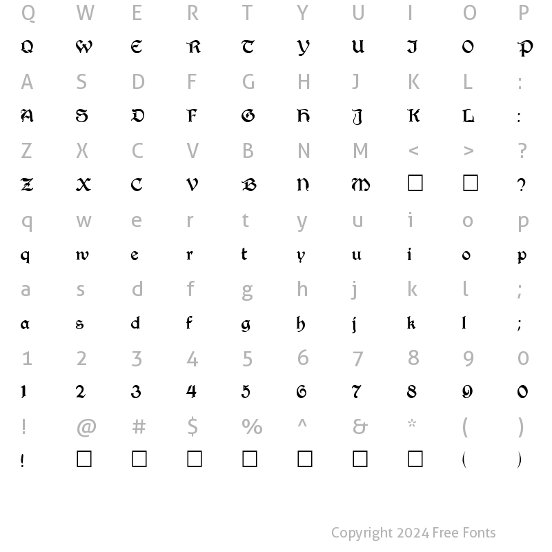 Character Map of FZ SCRIPT 25 Normal