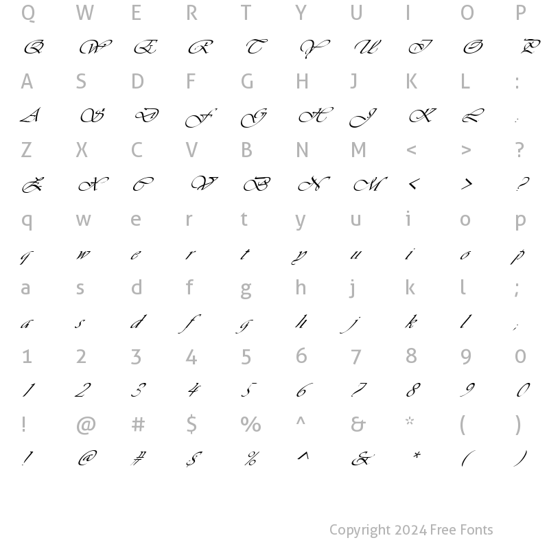 Character Map of FZ SCRIPT 26 ITALIC Normal