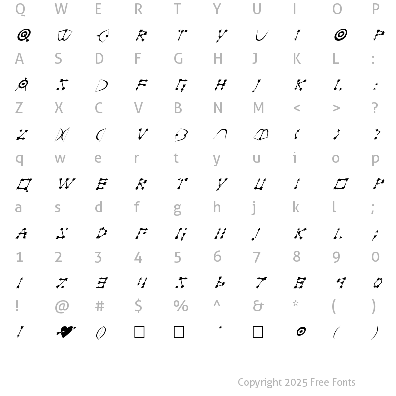 Character Map of FZ UNIQUE 1 ITALIC Normal