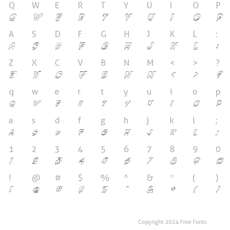 Character Map of FZ UNIQUE 10 HOLLOW ITALIC Normal