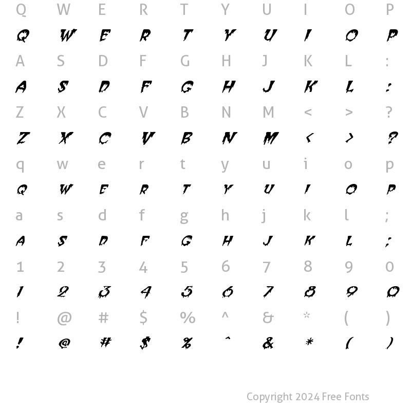 Character Map of FZ UNIQUE 10 ITALIC Normal