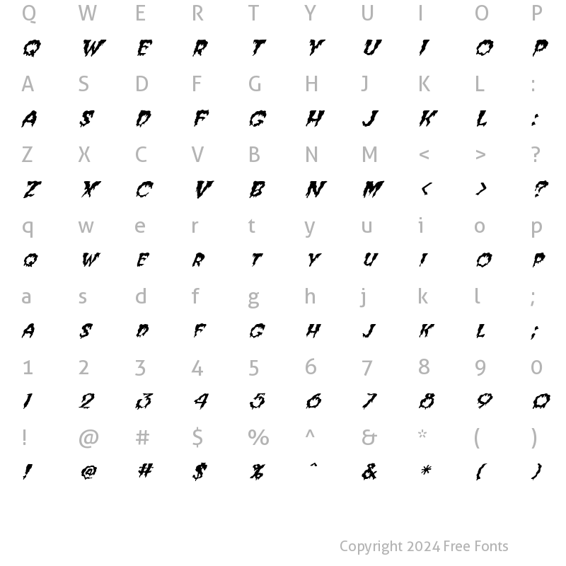 Character Map of FZ UNIQUE 10 WAVEY ITALIC Normal