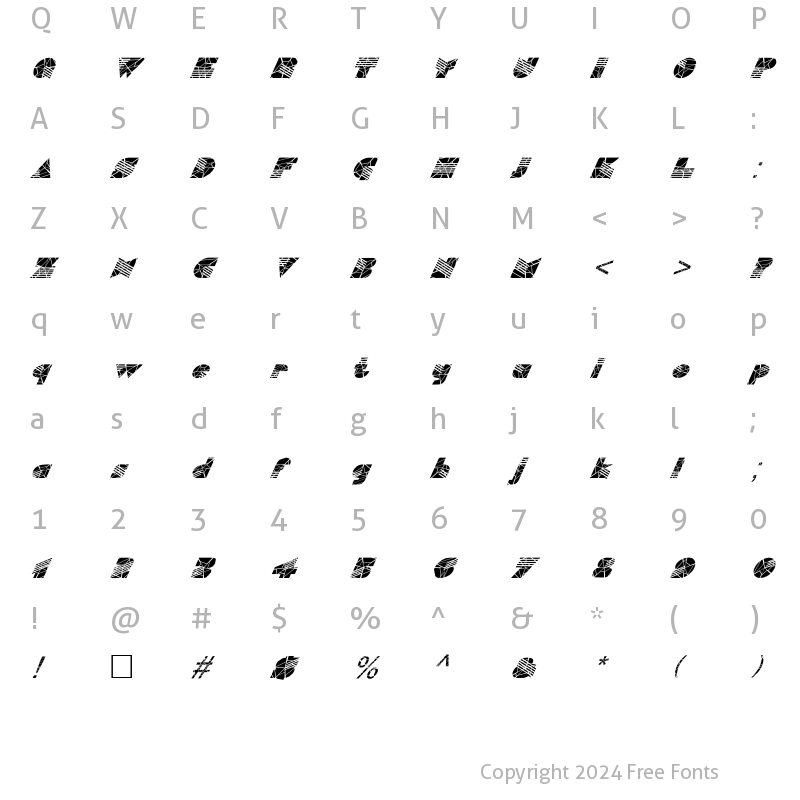 Character Map of FZ UNIQUE 11 CRACKED ITALIC Normal