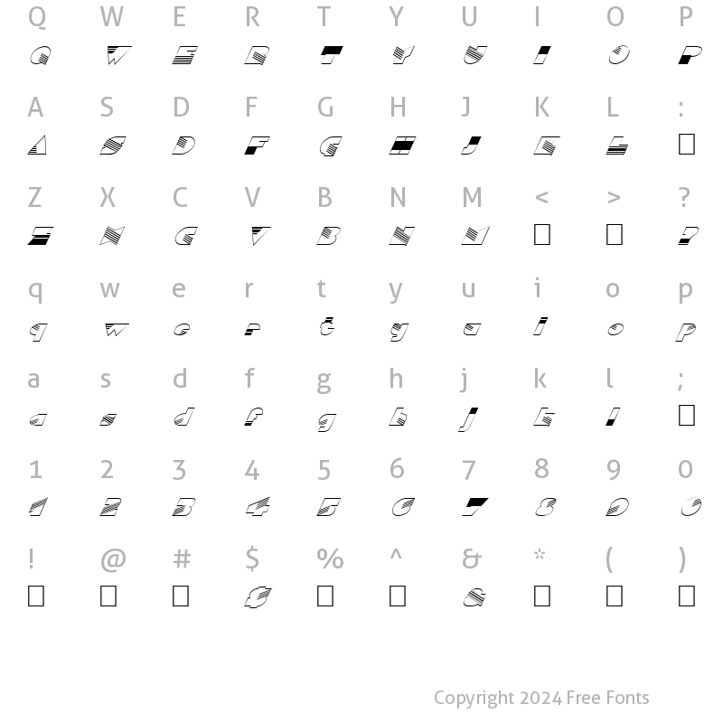 Character Map of FZ UNIQUE 11 HOLLOW ITALIC Normal