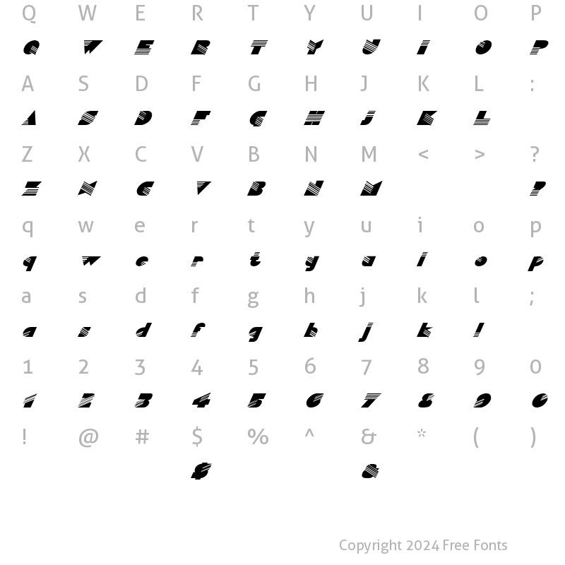 Character Map of FZ UNIQUE 11 ITALIC Unknown