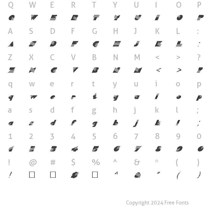 Character Map of FZ UNIQUE 11 STRIPED ITALIC Normal