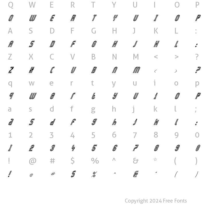 Character Map of FZ UNIQUE 13 ITALIC Normal