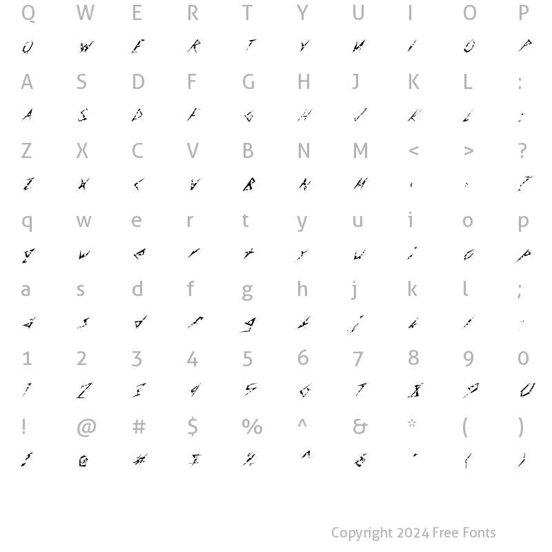 Character Map of FZ UNIQUE 17 HOLEY ITALIC Normal