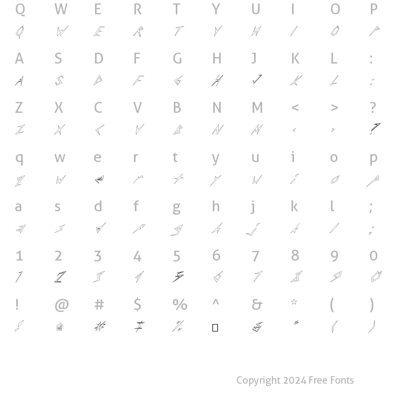 Character Map of FZ UNIQUE 17 HOLLOW ITALIC Normal