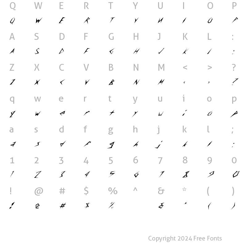 Character Map of FZ UNIQUE 17 ITALIC Light