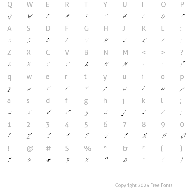 Character Map of FZ UNIQUE 17 STRIPED ITALIC Normal