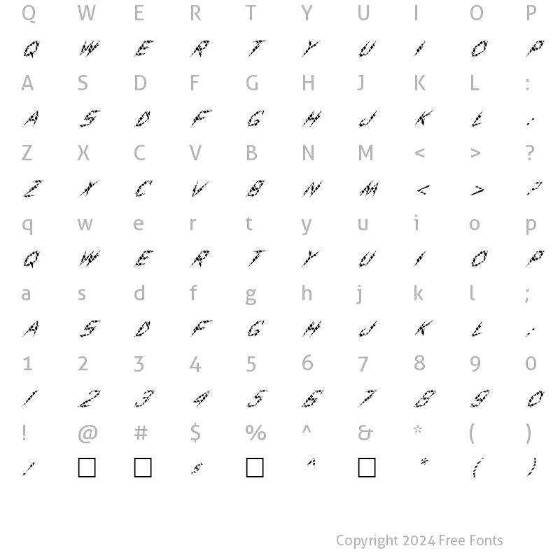 Character Map of FZ UNIQUE 19 STRIPED ITALIC Normal