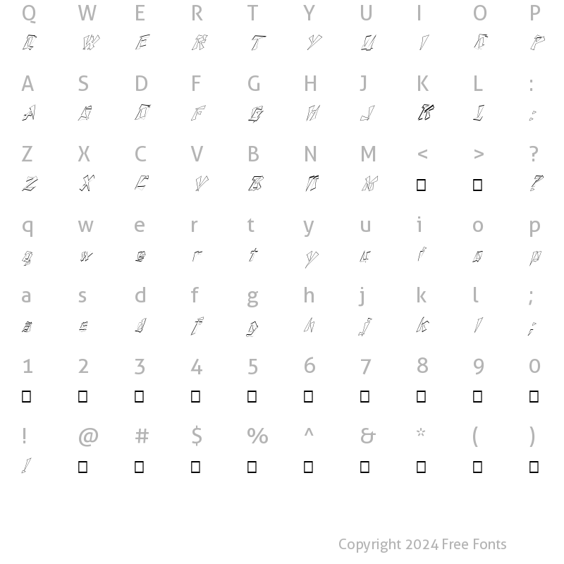 Character Map of FZ UNIQUE 21 HOLLOW ITALIC Normal