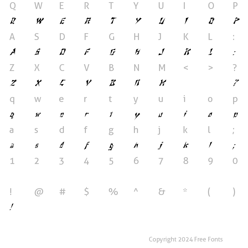 Character Map of FZ UNIQUE 21 ITALIC Normal