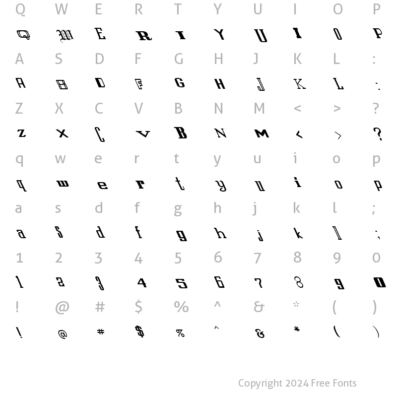 Character Map of FZ UNIQUE 24 LEFTY Normal