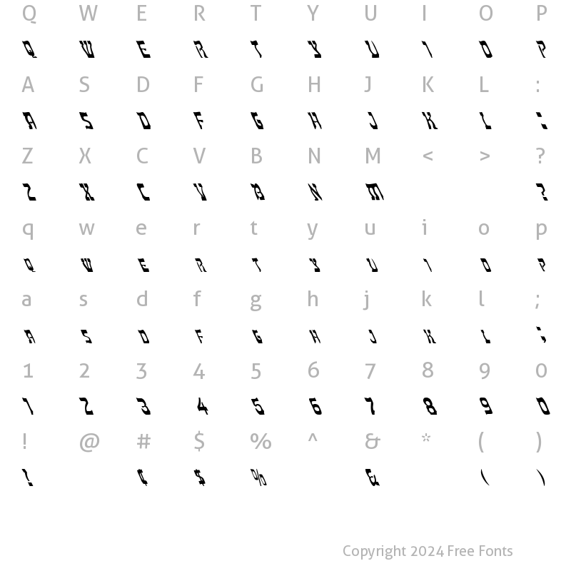 Character Map of FZ UNIQUE 27 LEFTY Normal