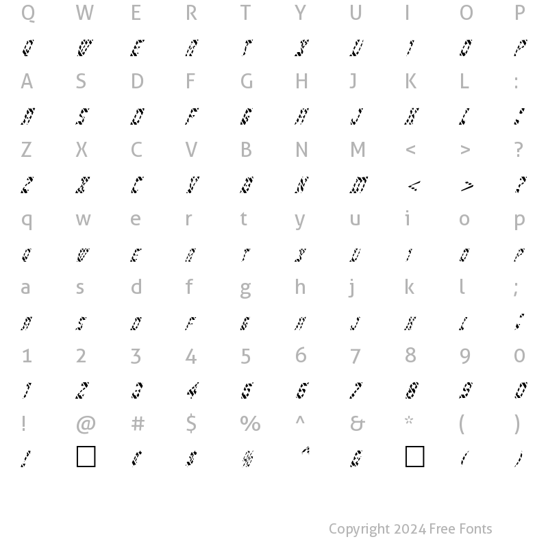 Character Map of FZ UNIQUE 27 STRIPED ITALIC Normal