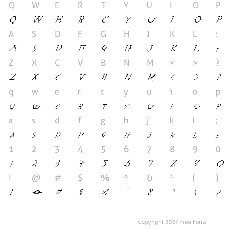 Character Map of FZ UNIQUE 28 ITALIC Normal