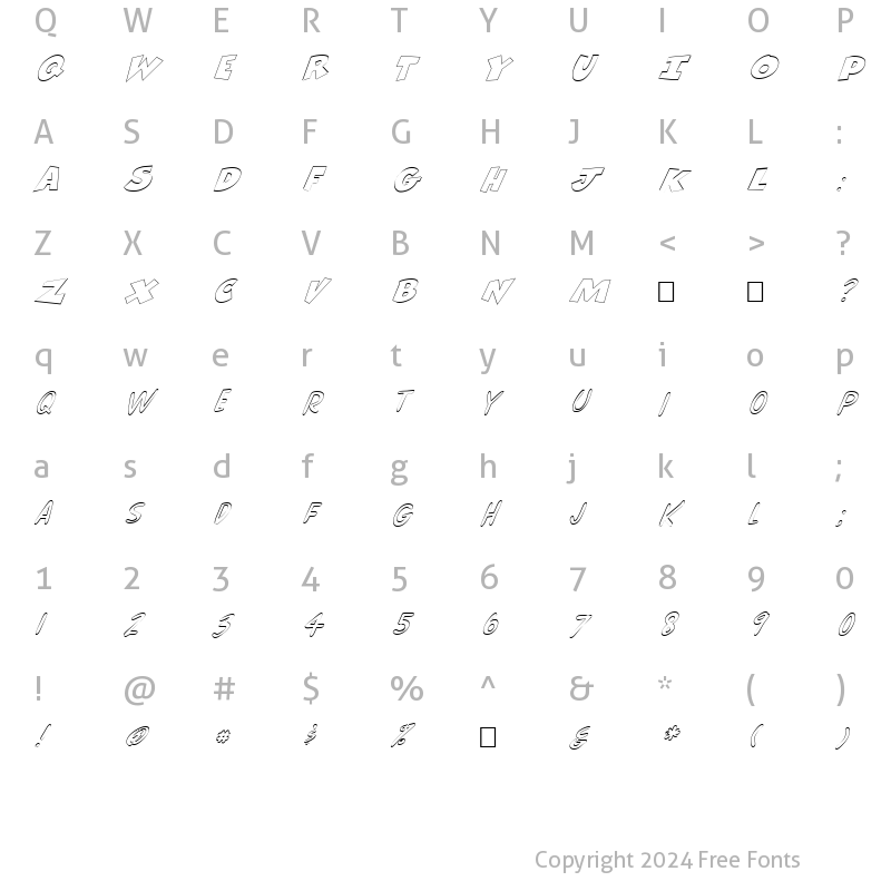 Character Map of FZ UNIQUE 30 HOLLOW ITALIC Normal