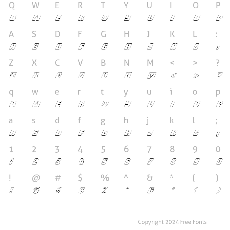 Character Map of FZ UNIQUE 32 HOLLOW ITALIC Normal