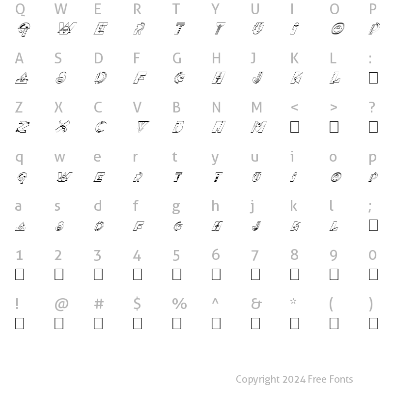 Character Map of FZ UNIQUE 36 HOLLOW ITALIC Normal