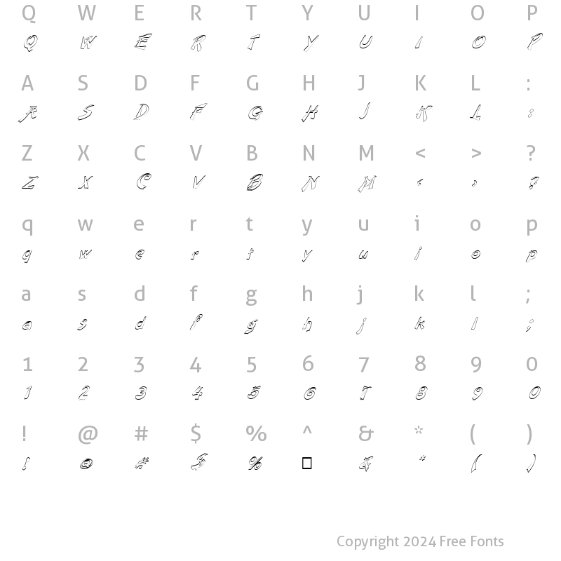 Character Map of FZ UNIQUE 38 HOLLOW ITALIC Normal