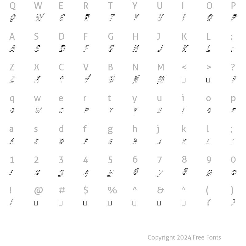 Character Map of FZ UNIQUE 4 HOLLOW ITALIC Normal