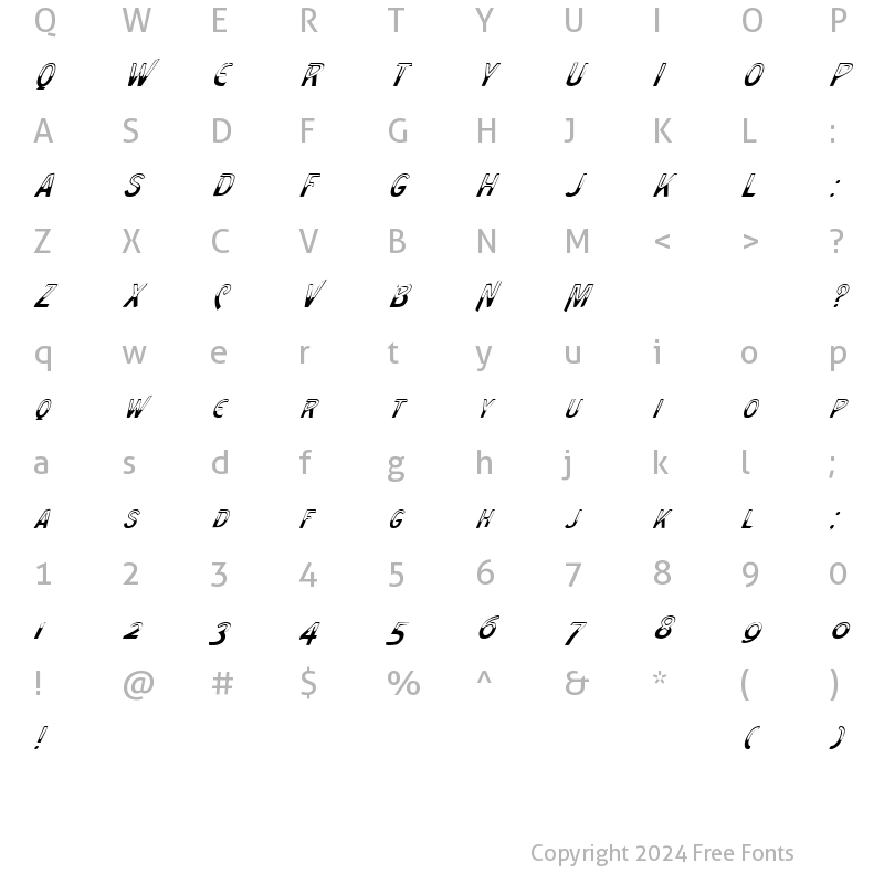 Character Map of FZ UNIQUE 4 ITALIC Normal