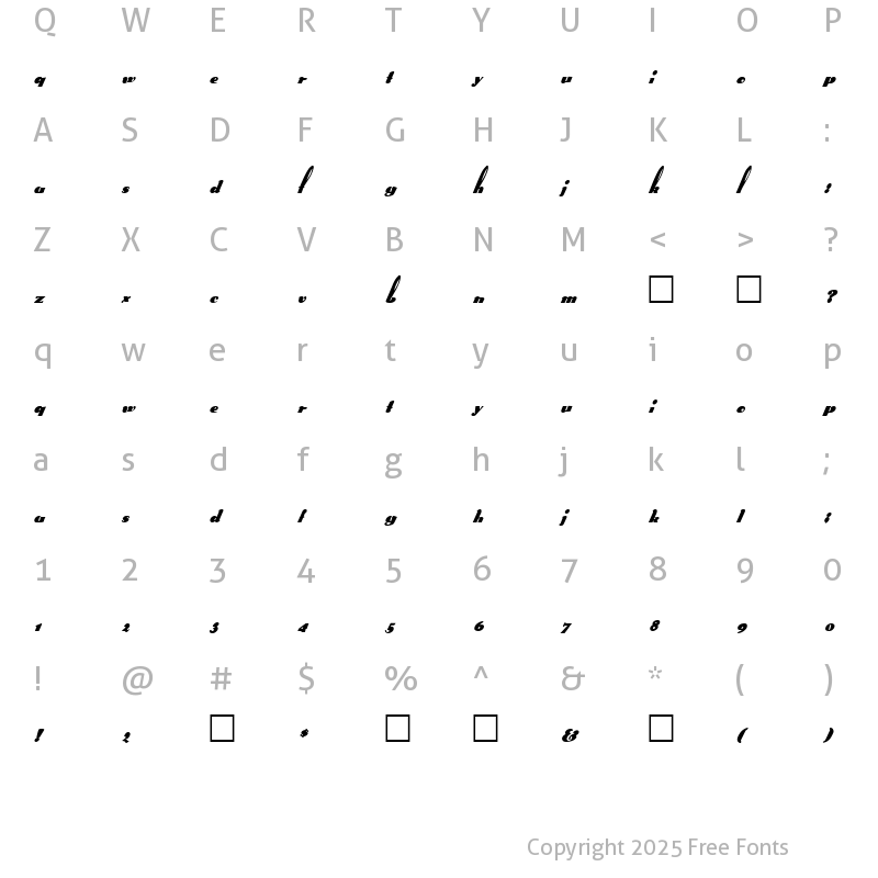 Character Map of FZ UNIQUE 41 ITALIC Normal