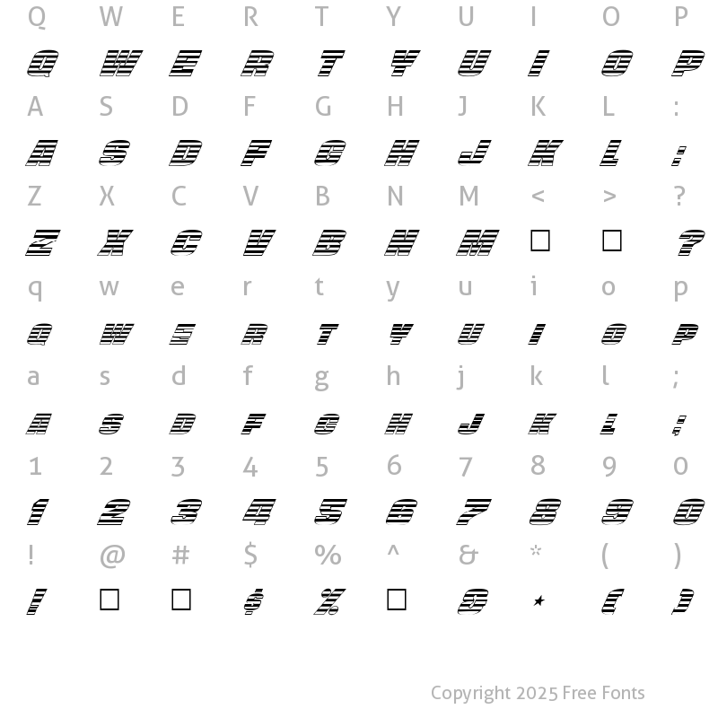 Character Map of FZ UNIQUE 45 ITALIC Normal