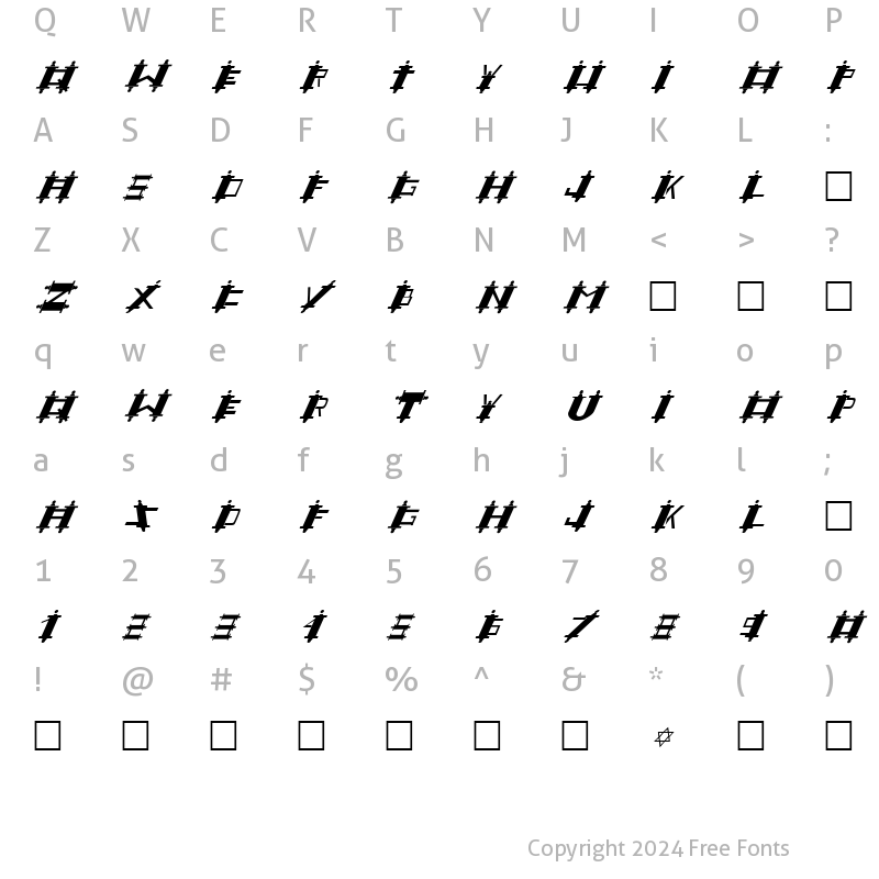 Character Map of FZ UNIQUE 48 ITALIC Normal