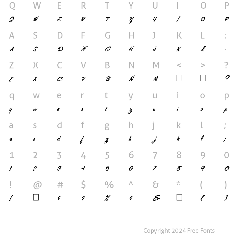 Character Map of FZ WACKY 1 ITALIC Normal