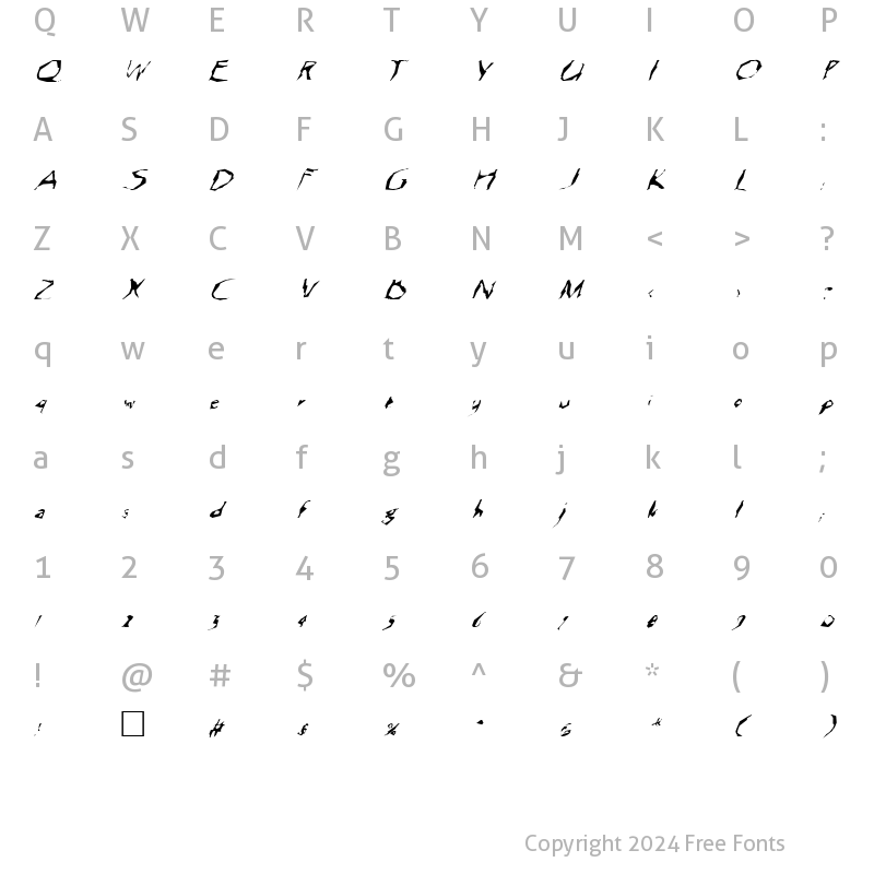 Character Map of FZ WACKY 12 ITALIC Normal