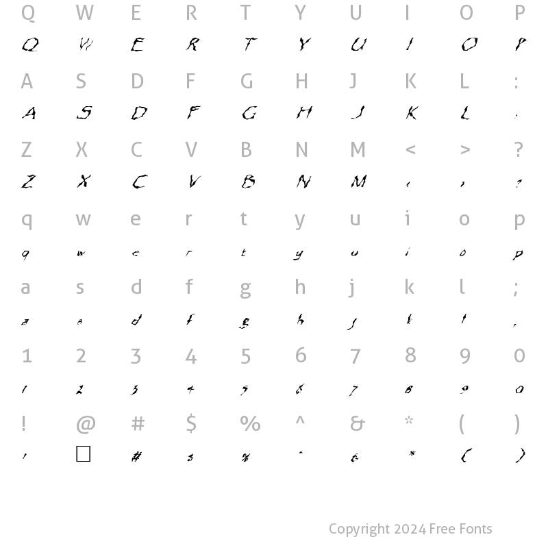 Character Map of FZ WACKY 13 ITALIC Normal