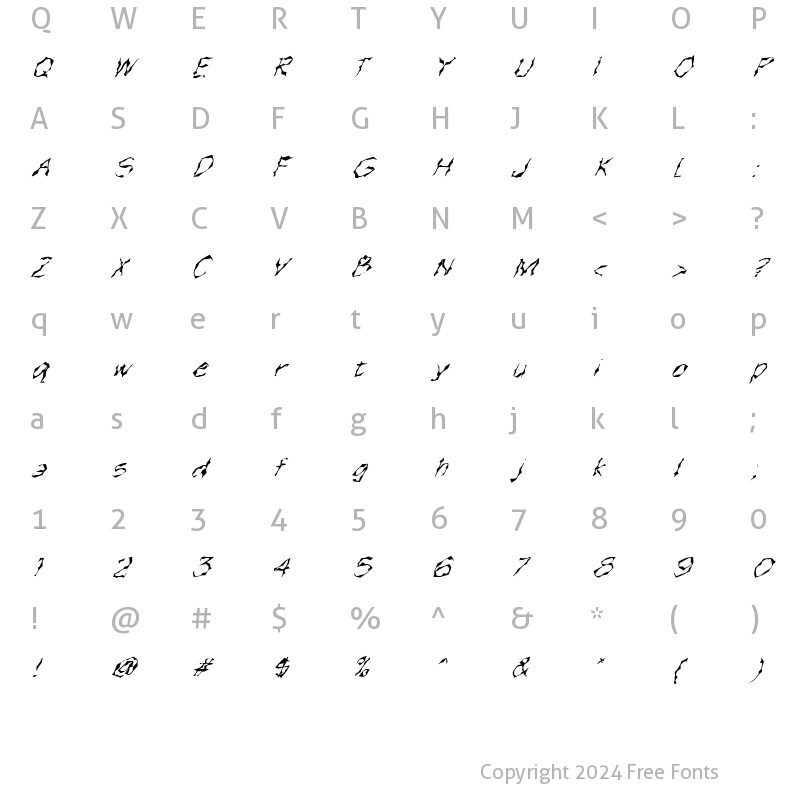 Character Map of FZ WACKY 15 ITALIC Normal