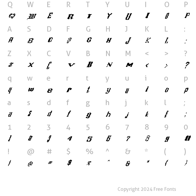 Character Map of FZ WACKY 16 ITALIC Normal