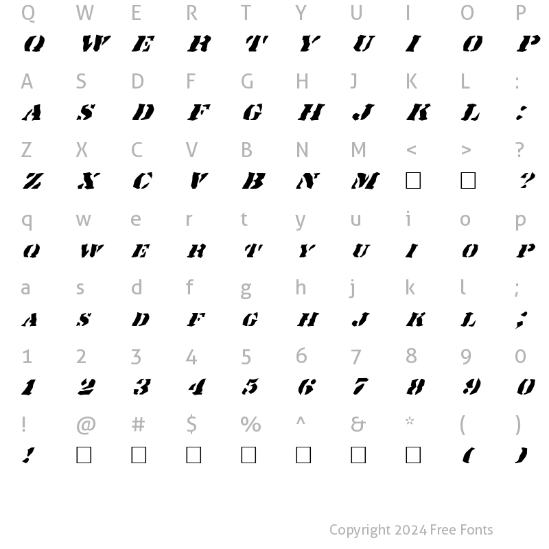 Character Map of FZ WACKY 17 ITALIC Normal