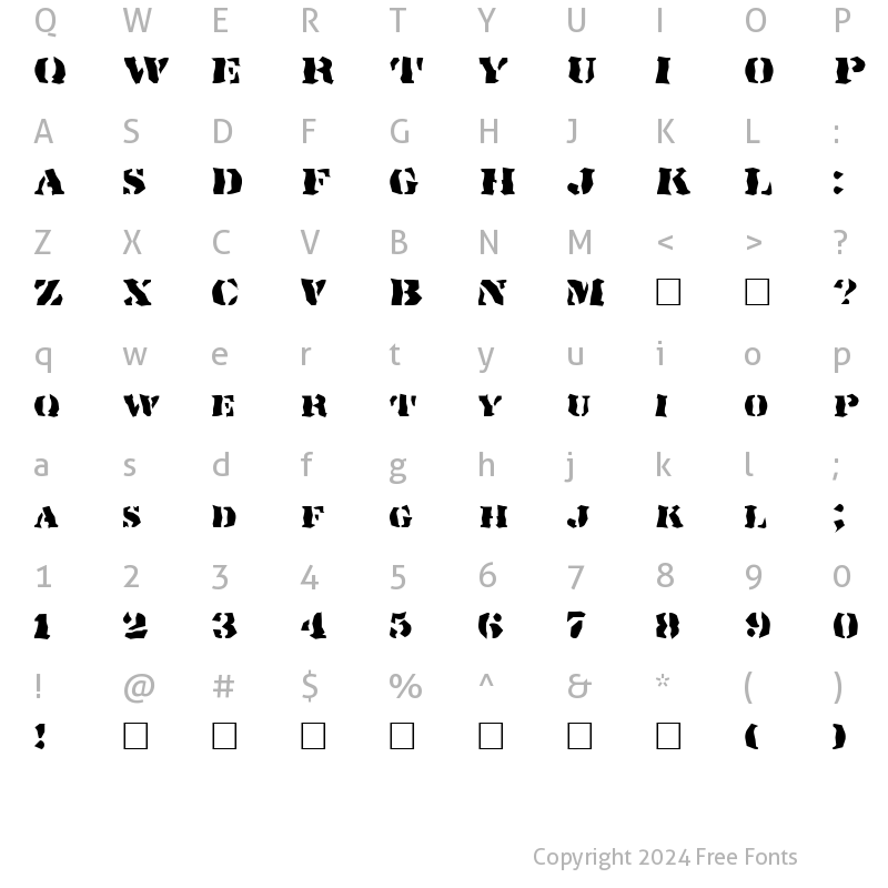 Character Map of FZ WACKY 17 Normal